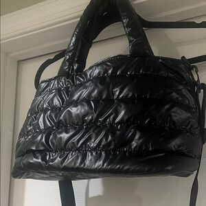 Black Nylon Quilted Puffer Women's Shoulder Crossbody Bag